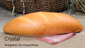  Presentation with bread - Audience pleasing PPT theme consisting of r - loaf of fresh baked bread backdrop and a coral colored foreground