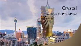  Presentation with macau - Colorful presentation design enhanced with r - macau china city skyline backdrop and a light blue colored foreground