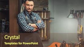  Presentation with leather craft - Slide set featuring r - man working with leather textile background and a tawny brown colored foreground