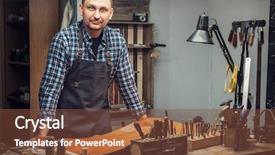  Presentation with leather craft - Cool new slide deck with r - man working with leather textile backdrop and a tawny brown colored foreground