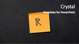  Presentation with teal design music note - Slide deck with r - note with letter r background and a dark gray colored foreground