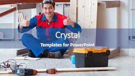  Presentation with food service planning - Colorful PPT theme enhanced with r - young carpenter with notebook writing backdrop and a ocean colored foreground