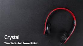  Presentation with music headphones - Cool new slide set with r b - headphones on black leather desk backdrop and a dark gray colored foreground