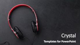  Presentation with leather craft work table - PPT theme having r b - headphones on black leather desk background and a  colored foreground