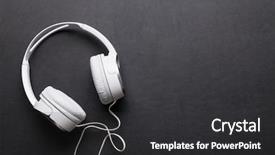  Presentation with music headphones - Cool new PPT theme with r b - headphones on leather desk table backdrop and a dark gray colored foreground