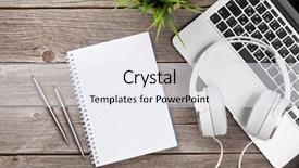  Presentation with music headphones - Cool new PPT theme with r b - headphones over laptop and notepad backdrop and a white colored foreground