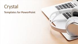  Presentation with music headphones - Amazing presentation theme having r b - headphones over laptop on wooden backdrop and a cream colored foreground