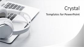  Presentation with lilac flowers bunch over wood - Theme enhanced with r b - headphones over laptop on wooden background and a white colored foreground