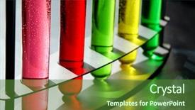  Presentation with drug test - PPT theme with pharmaceutical drug development - test tubes close-up shallow depth background and a tawny brown colored foreground