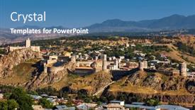  Presentation with castle - Beautiful presentation theme featuring rabati-castle-landmark-of-akhaltsikhe backdrop and a teal colored foreground