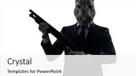  Presentation with rabbit - Amazing PPT theme having rabbit mask hunting with shotgun backdrop and a white colored foreground
