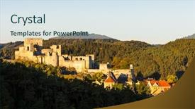  Presentation with zoroastrian ruins of ancient palace - Colorful presentation design enhanced with rabies - ruins of rabi castle czech backdrop and a  colored foreground