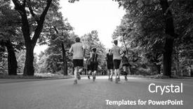  Presentation with team training - Cool new presentation design with race - group of healthy people jogging backdrop and a gray colored foreground