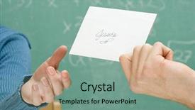  Presentation with passing the baton - PPT theme featuring race across - boy passing girl a letter background and a seafoam green colored foreground