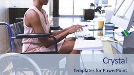  Presentation with race - Slide set enhanced with race businesswoman working on computer background and a light blue colored foreground