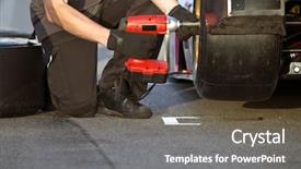  Presentation with tires - Presentation design with race car being serviced background and a gray colored foreground