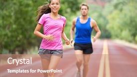  Presentation with marathon running race - Slide set enhanced with race female model in front background and a coral colored foreground