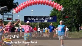  Presentation with cure - Audience pleasing presentation design consisting of race-for-the-cure-breast backdrop and a gray colored foreground