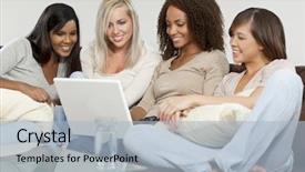  Presentation with african american girls - Beautiful presentation theme featuring race girls one african american backdrop and a light blue colored foreground