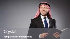  Presentation with education - Colorful presentation design enhanced with race god - arab student with book backdrop and a gray colored foreground