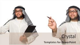  Presentation with arab - Slides featuring race god - concept with arab man isolated background and a  colored foreground