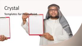  Presentation with life insurance concept white - Theme consisting of race god - concept with arab man isolated background and a  colored foreground