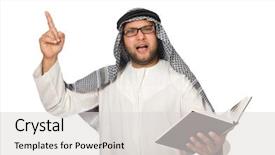  Presentation with arab - Audience pleasing theme consisting of race god - concept with arab man isolated backdrop and a light gray colored foreground