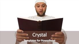  Presentation with life insurance concept white - Colorful presentation theme enhanced with race god - concept with arab man isolated backdrop and a  colored foreground