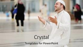  Presentation with omrah muslim people praying - Slide deck featuring race god - muslim praying in medina mosque background and a light gray colored foreground