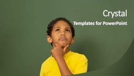  Presentation with elementary school - Slides consisting of race schoolboy standing against greenboard background and a ocean colored foreground