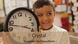 Presentation with school elementary - Slide deck featuring race schoolboy with wall clock background and a coral colored foreground