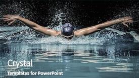  Presentation with swim - Presentation having professional winning - young man in swimming cap background and a ocean colored foreground