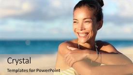  Presentation with golden woman - Amazing slide set having race tourist in hair bun backdrop and a coral colored foreground