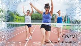  Presentation with finish line - Beautiful slides featuring race win at finish line backdrop and a coral colored foreground