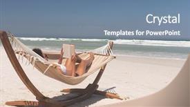  Presentation with sun tanning - PPT layouts featuring race woman relaxing on hammock background and a seafoam green colored foreground