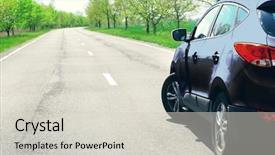  Presentation with racecar - PPT theme consisting of racecar - car on road background and a light gray colored foreground