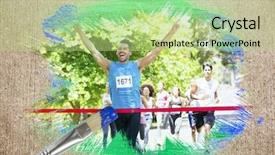  Presentation with runners - PPT theme having racer crossing finishing line background and a  colored foreground