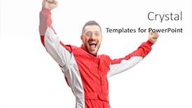  Presentation with happiness - Colorful slide set enhanced with racer-in-a-red-uniform backdrop and a white colored foreground