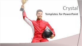  Presentation with gold trophy - Slide set enhanced with racer-in-a-suit-holding background and a white colored foreground