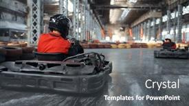  Presentation with driving - Slide deck enhanced with racer-in-helmet-driving-go background and a dark gray colored foreground