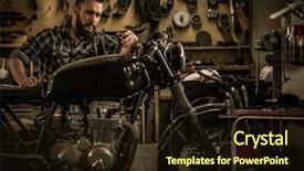  Presentation with vintage motorcycle - PPT layouts having racer motorcycle in custom garage background and a wine colored foreground