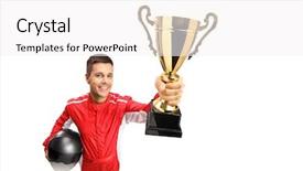  Presentation with winner cup - Presentation theme having racer winner with a gold background and a white colored foreground