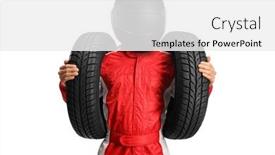  Presentation with tires - PPT theme enhanced with racer-with-a-helmet-holding background and a white colored foreground
