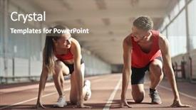  Presentation with runners - Colorful PPT layouts enhanced with beginner - two runners are getting ready backdrop and a coral colored foreground