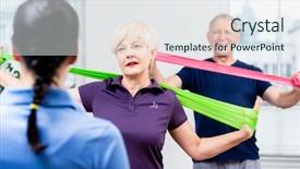  Presentation with patients - Presentation having rachis - older patients in physiotherapy using background and a sky blue colored foreground