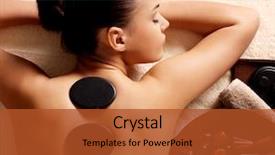  Presentation with spa salon - Slides with rachis - young woman having stone massage background and a red colored foreground