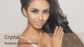  Presentation with real woman hair texture human - Beautiful slide deck featuring raci - beautiful woman with long dark backdrop and a coral colored foreground