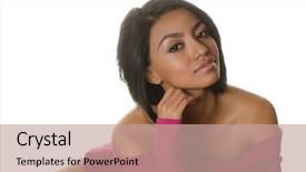  Presentation with photo show - Beautiful presentation theme featuring raci - beautiful young woman studio photo backdrop and a coral colored foreground