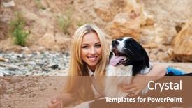  Presentation with happy smiling woman dental health - Colorful slide deck enhanced with raci - portrait of happy blonde young backdrop and a coral colored foreground