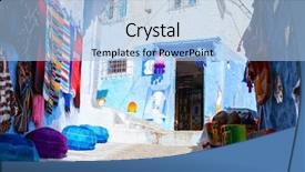  Presentation with morocco - Slide set having raci - shopping street in chefchaouen morocco background and a light blue colored foreground